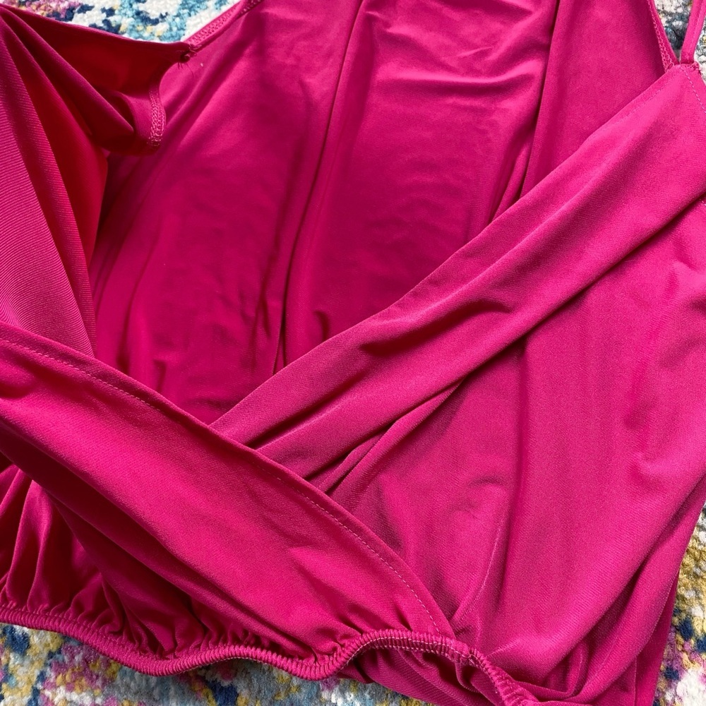 Vintage Y2K Hot Gal Fuchsia Pink Crossover Deep V Top Size Large - Picture 4 of 7